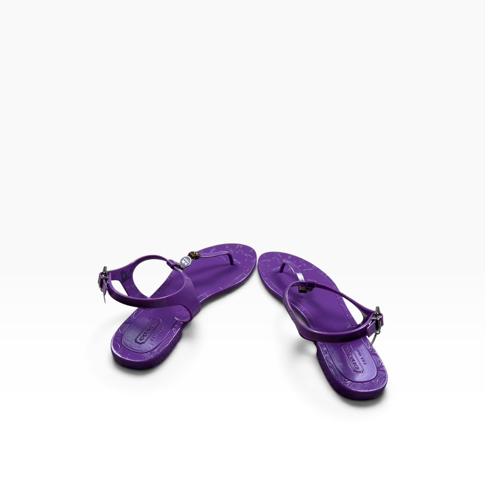 Coach Piccadilly Purple Jelly Sandals Women's Size 6B Logo Charm Buckle - Picture 10 of 10